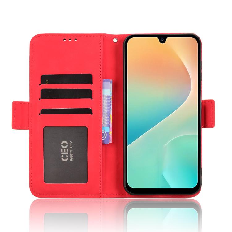 Funda de piel con textura de becerro y ranuras para tarjetas para Samsung Galaxy M36 5G (roja)