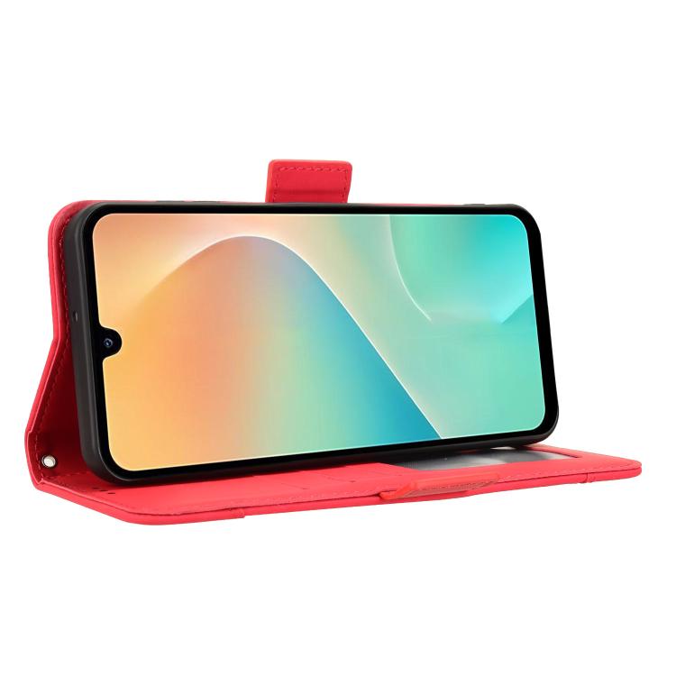 Funda de piel con textura de becerro y ranuras para tarjetas para Samsung Galaxy M36 5G (roja)