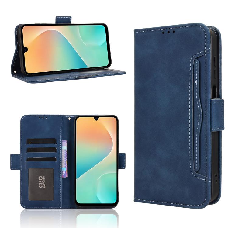 Funda de piel con textura de becerro y ranuras para tarjetas para Samsung Galaxy M36 5G (azul)
