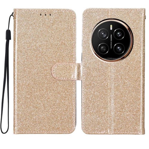 Funda de Cuero con Tapa y Purpurina para Honor Magic7 (Dorada)