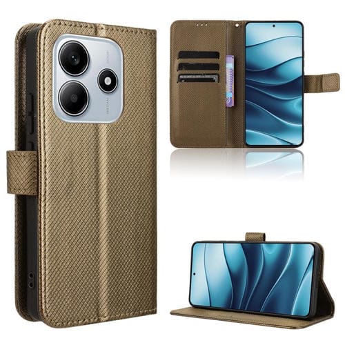 Funda de Cuero con Textura de Diamante para Redmi Note 14 4G Global (163,25mm) (Marrón)