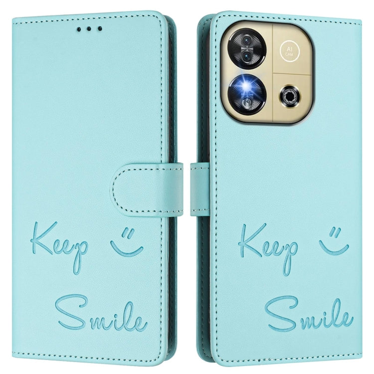 Funda de Cuero Rfid con Relieve Sonriente para Oukitel C57S (Verde Menta)