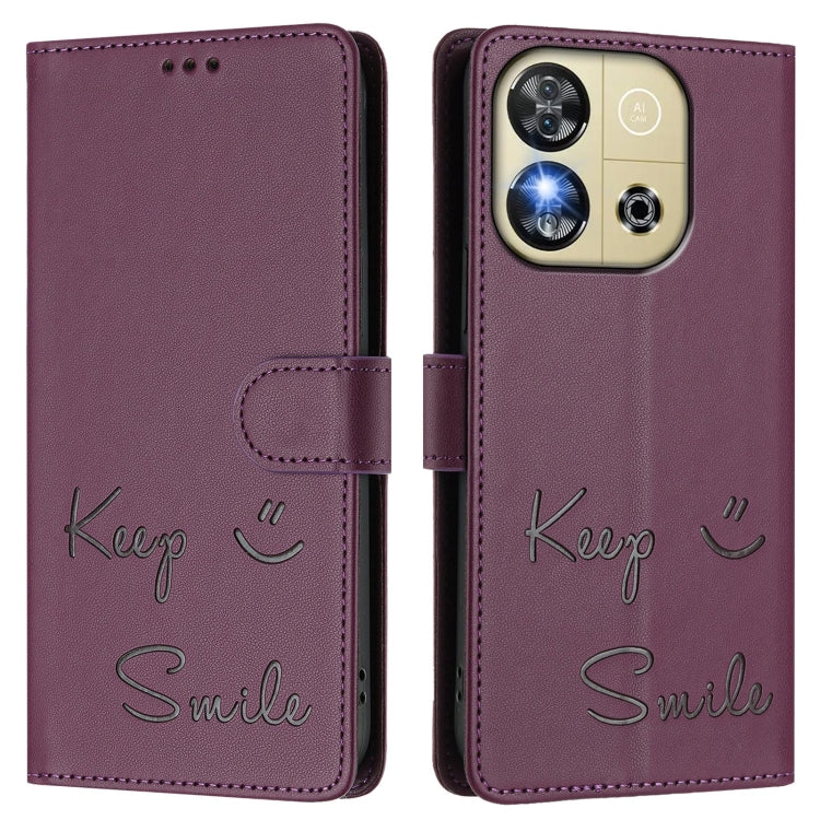 Funda de Cuero Rfid con Relieve Sonriente para Oukitel C57S (Violeta)