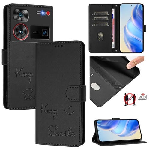 Funda de Cuero Rfid con Relieve Smile Embossing para ZTE Nubia Z60 Ultra (Negra)