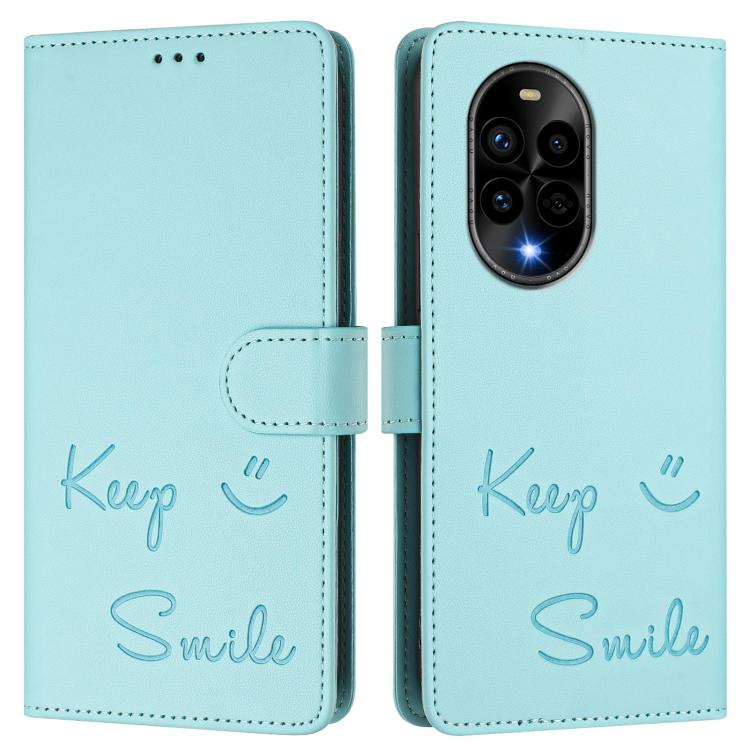Funda de Cuero Rfid con Relieve Sonriente para Huawei Nova 13 Pro (Verde Menta)