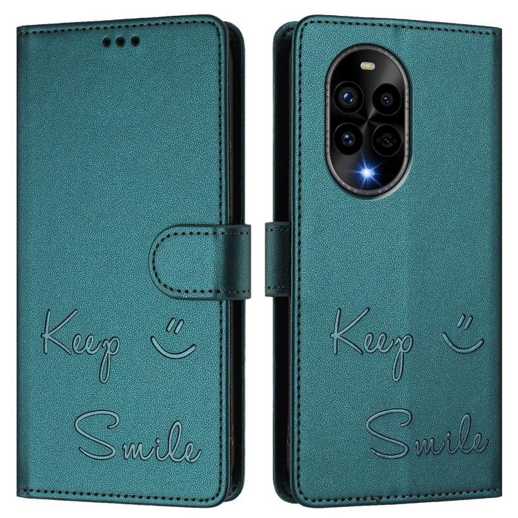 Funda de Cuero Rfid con Relieve Sonriente para Huawei Nova 13 Pro (Verde Pavo Real)