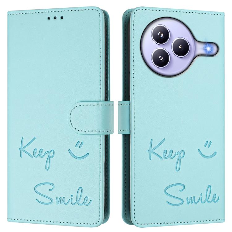 Funda de cuero RFID con relieve sonriente para Xiaomi Civi 5 Pro 5G (verde menta)