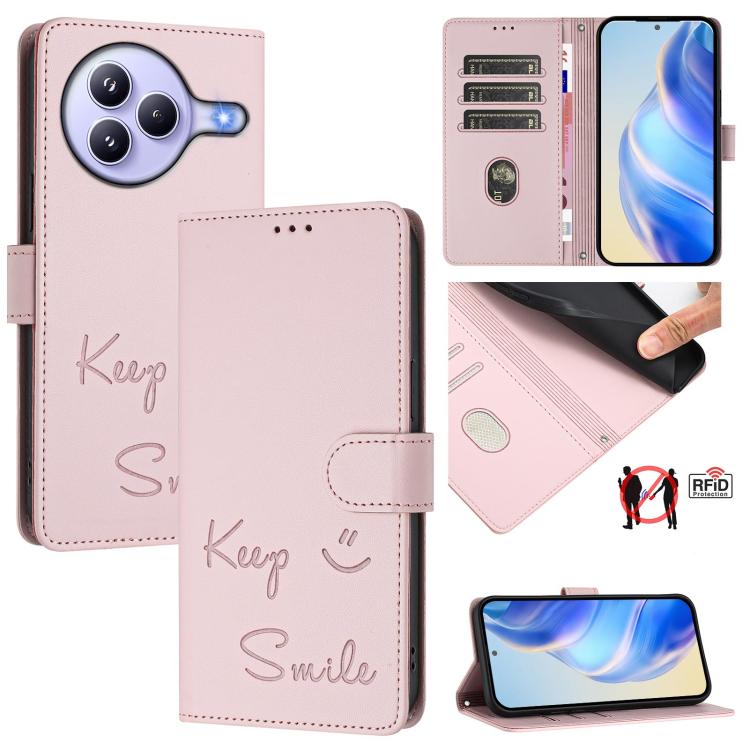 Funda de cuero con relieve RFID para Xiaomi Civi 5 Pro 5G (rosa)