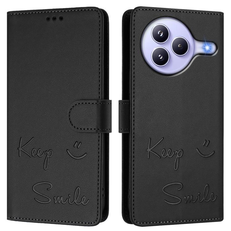 Funda de cuero RFID con relieve sonriente para Xiaomi Civi 5 Pro 5G (negra)