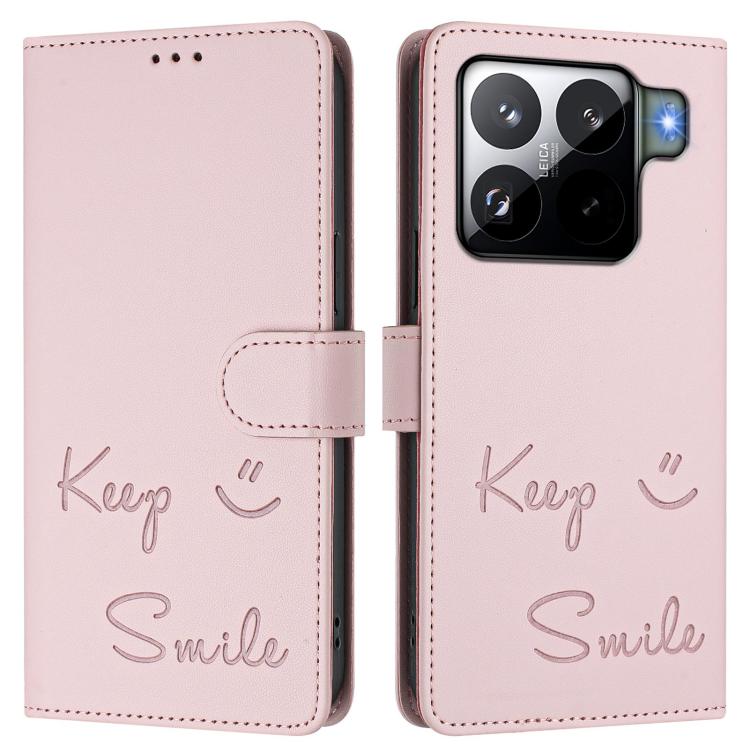 Funda de cuero con relieve RFID para Xiaomi 15S Pro 5G (rosa)
