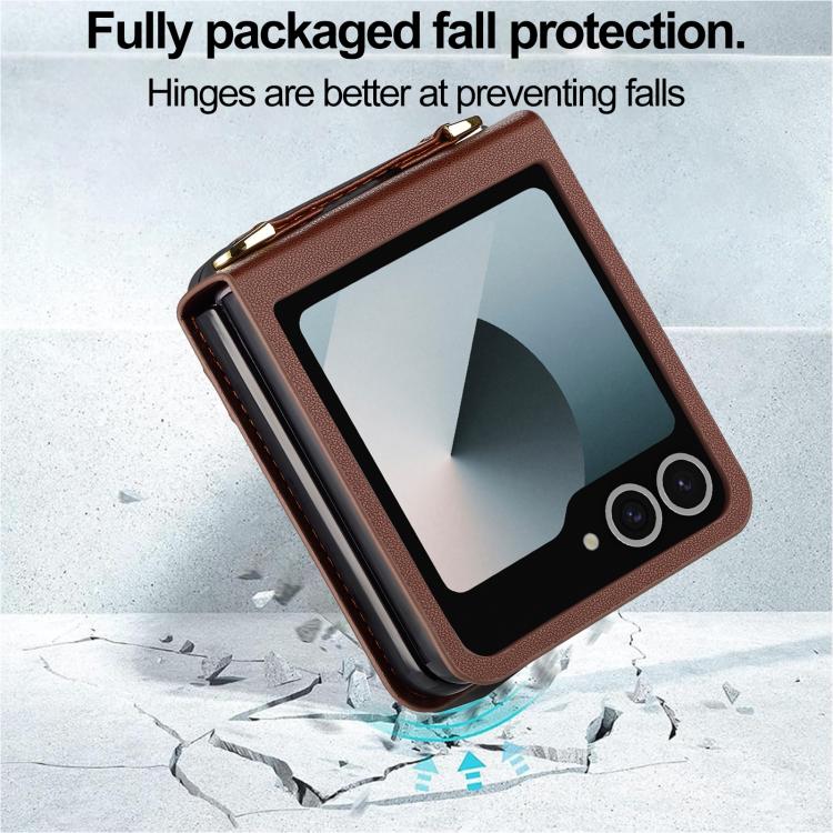 Funda de PU con textura fina esmerilada y cordón para Samsung Galaxy Z Flip7 5G LC.IMEEKE L1 Series (marrón)