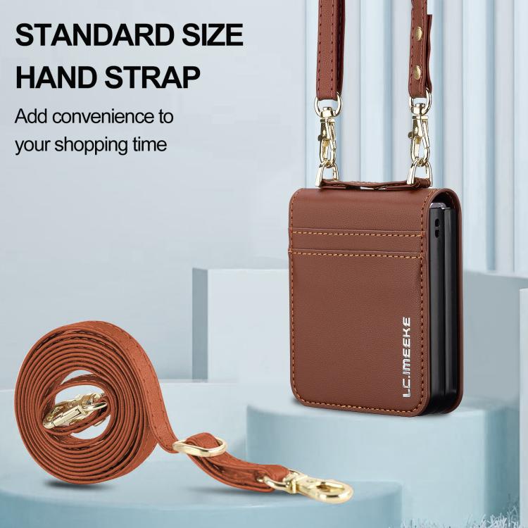 Funda de PU con textura fina esmerilada y cordón para Samsung Galaxy Z Flip7 5G LC.IMEEKE L1 Series (marrón)