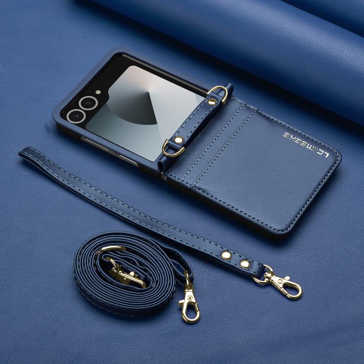 Funda de PU con textura fina esmerilada y cordón para Samsung Galaxy Z Flip7 5G LC.IMEEKE L1 Series (azul)