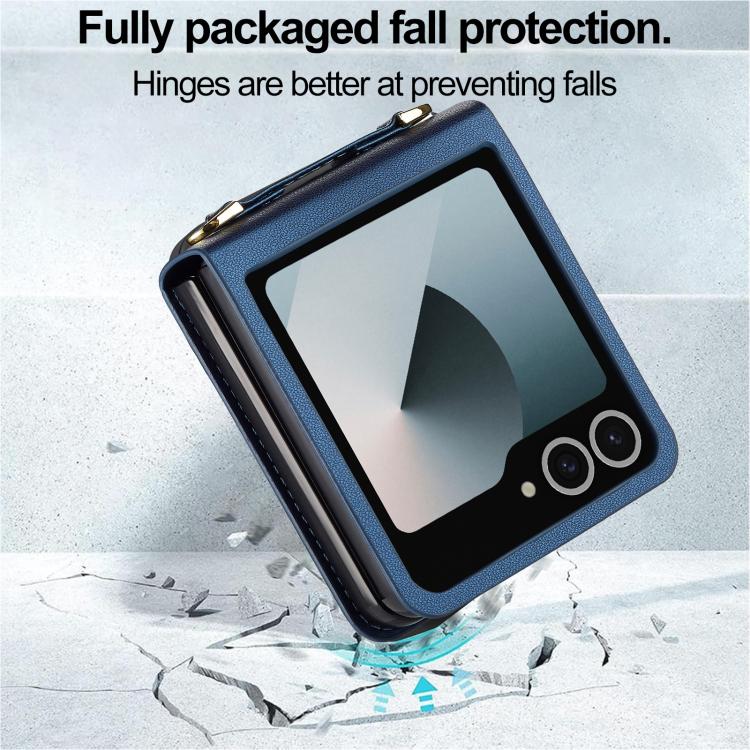 Funda de PU con textura fina esmerilada y cordón para Samsung Galaxy Z Flip7 5G LC.IMEEKE L1 Series (azul)