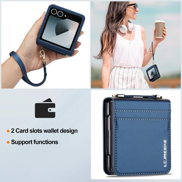 Funda de PU con textura fina esmerilada y cordón para Samsung Galaxy Z Flip7 5G LC.IMEEKE L1 Series (azul)