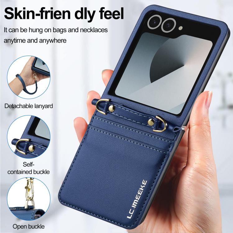 Funda de PU con textura fina esmerilada y cordón para Samsung Galaxy Z Flip7 5G LC.IMEEKE L1 Series (azul)