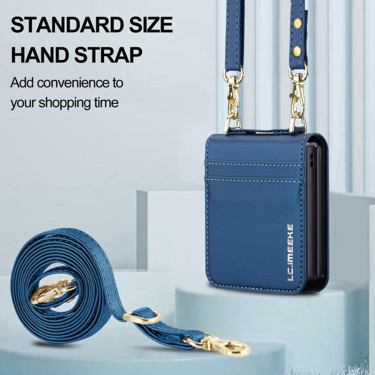Funda de PU con textura fina esmerilada y cordón para Samsung Galaxy Z Flip7 5G LC.IMEEKE L1 Series (azul)