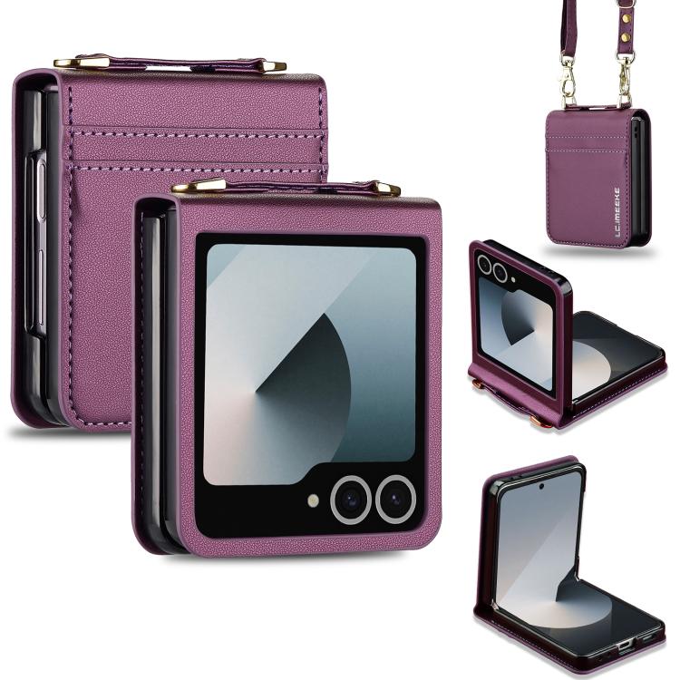 Funda de PU con textura fina esmerilada y cordón para Samsung Galaxy Z Flip7 5G LC.IMEEKE L1 Series (morado)