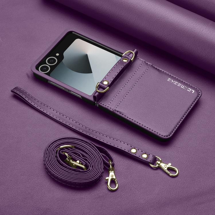 Funda de PU con textura fina esmerilada y cordón para Samsung Galaxy Z Flip7 5G LC.IMEEKE L1 Series (morado)