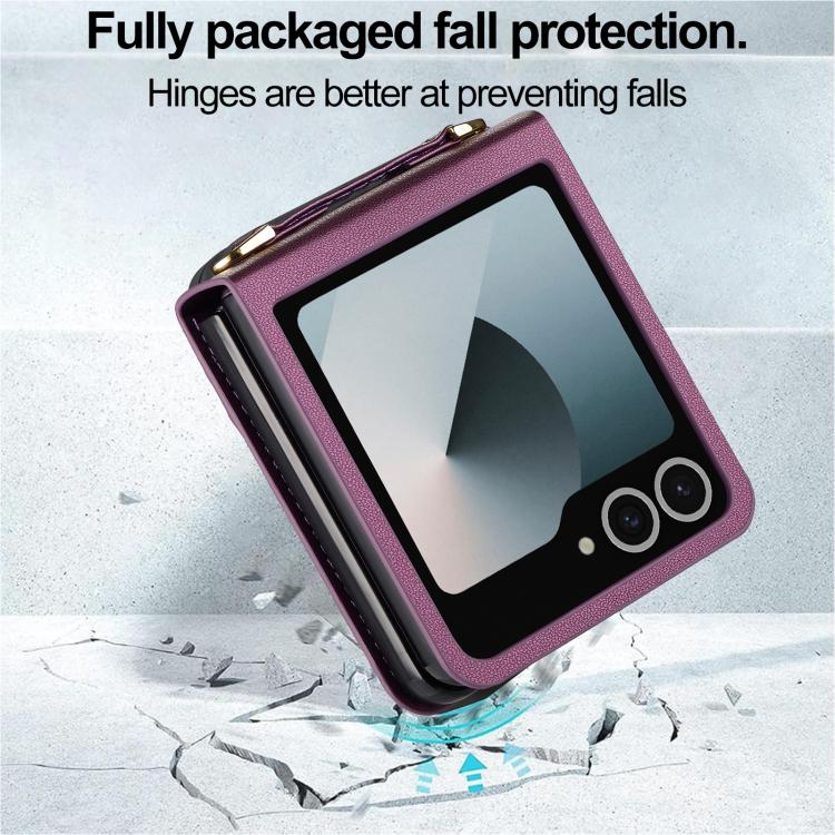 Funda de PU con textura fina esmerilada y cordón para Samsung Galaxy Z Flip7 5G LC.IMEEKE L1 Series (morado)