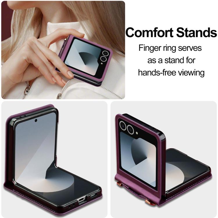 Funda de PU con textura fina esmerilada y cordón para Samsung Galaxy Z Flip7 5G LC.IMEEKE L1 Series (morado)