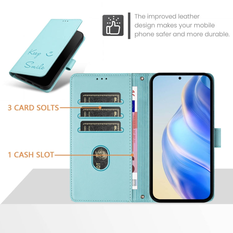 Funda de Cuero Rfid con Relieve Sonriente para Sony Xperia 1 Vi (Verde Menta)