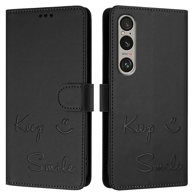 Funda de Cuero Rfid con Relieve Sonriente para Sony Xperia 1 Vi (Negra)