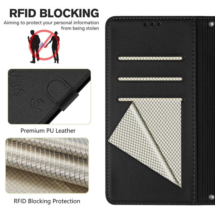 Funda de Cuero Rfid con Relieve Sonriente para Sony Xperia 1 Vi (Negra)