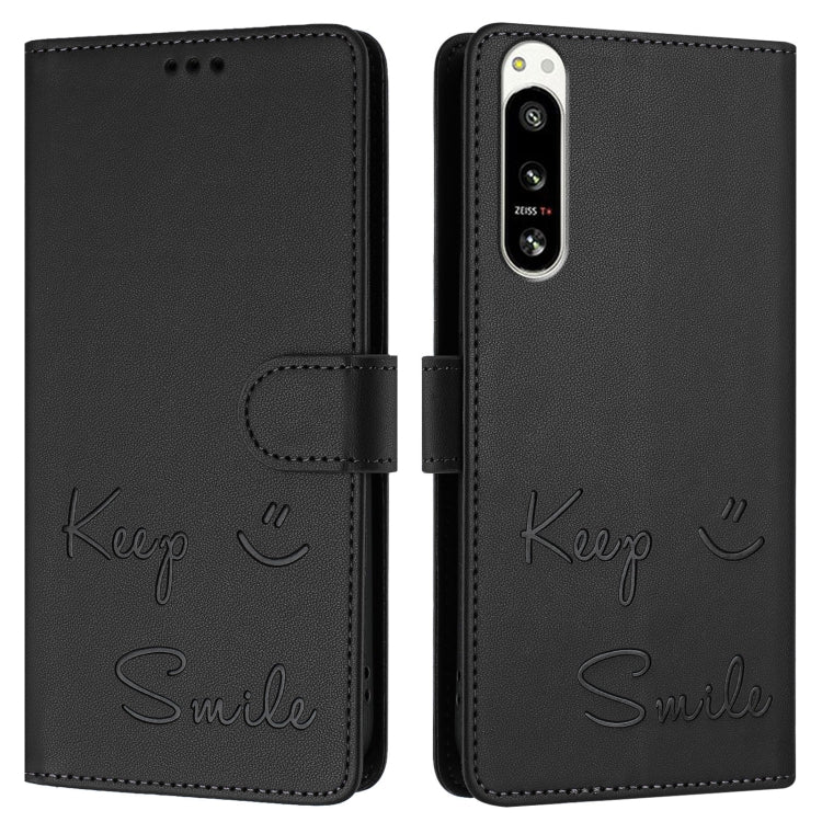 Funda de Cuero Rfid con Relieve Sonriente para Sony Xperia 5 Iv (Negra)