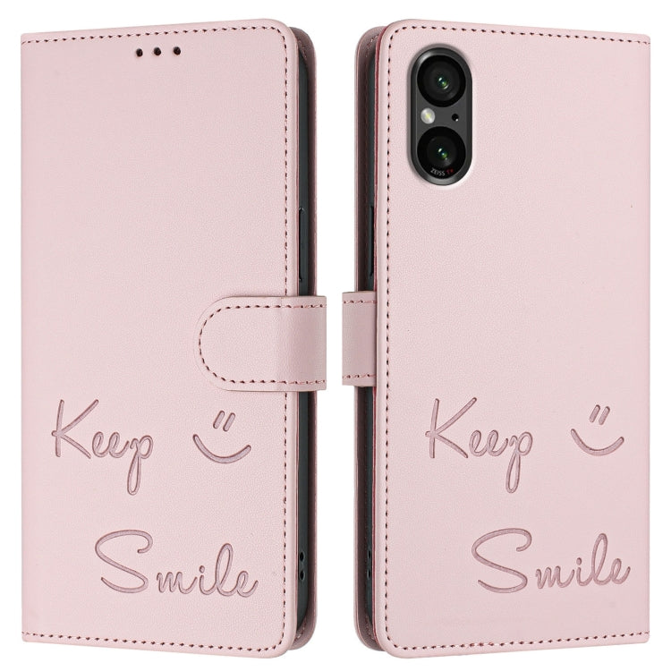 Funda de Cuero Rfid con Relieve Sonriente para Sony Xperia 5 Vi (Rosa)