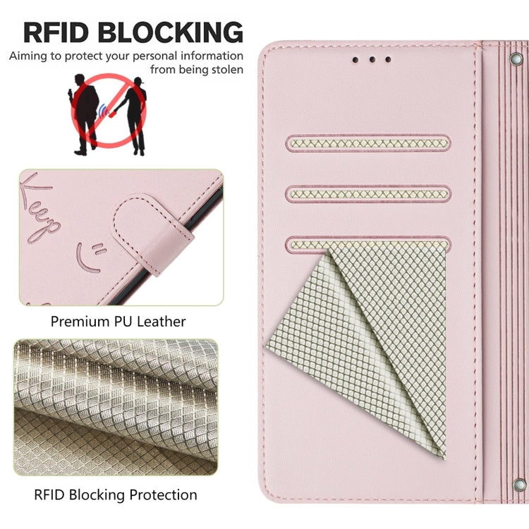 Funda de Cuero Rfid con Relieve Sonriente para Sony Xperia 5 Vi (Rosa)