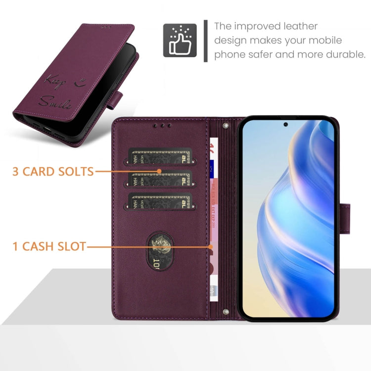 Funda de Cuero Rfid con Relieve Sonriente para Sony Xperia 5 Vi (Violeta)