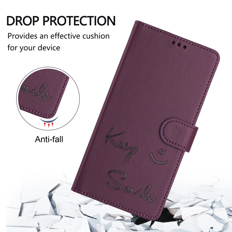 Funda de Cuero Rfid con Relieve Sonriente para Sony Xperia 5 Vi (Violeta)