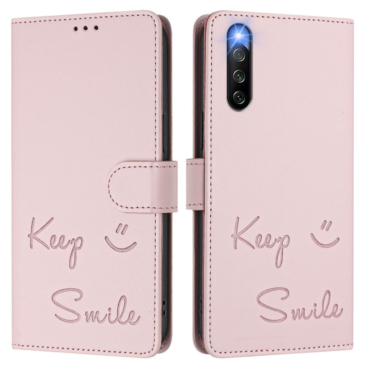 Funda de Cuero Rfid con Relieve Sonriente para Sony Xperia 10 Iv (Rosa)