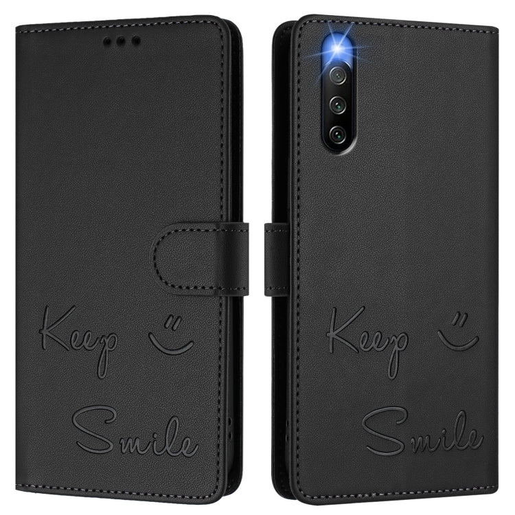 Funda de Cuero Rfid con Relieve Sonriente para Sony Xperia 10 Iv (Negra)