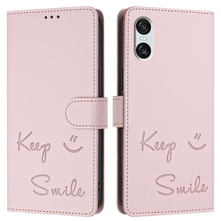 Funda de Cuero Rfid con Relieve Sonriente para Sony Xperia 10 Vi (Rosa)