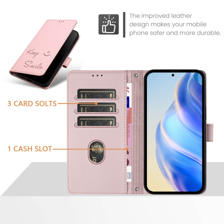 Funda de Cuero Rfid con Relieve Sonriente para Sony Xperia 10 Vi (Rosa)