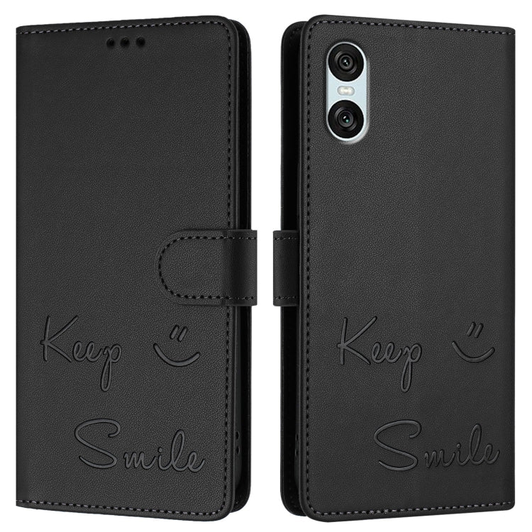 Funda de Cuero Rfid con Relieve Sonriente para Sony Xperia 10 Vi (Negra)