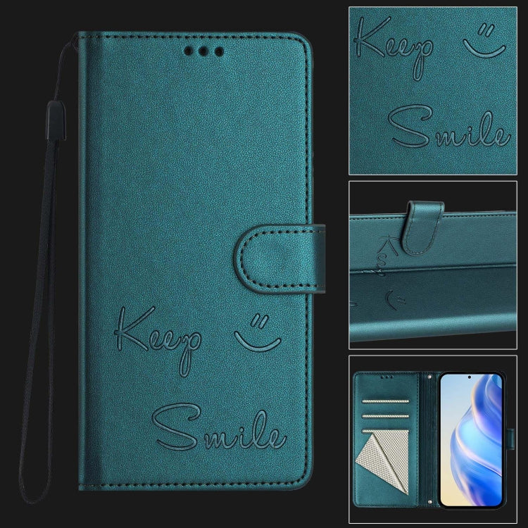 Funda de Cuero Rfid con Relieve Sonriente para Sony Xperia 10 Vi (Verde Pavo Real)