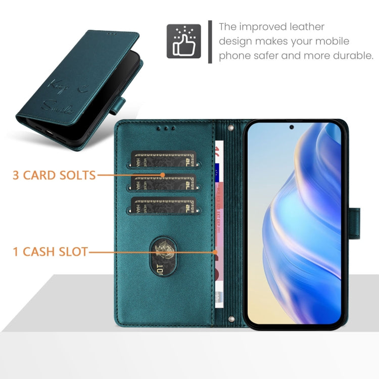 Funda de Cuero Rfid con Relieve Sonriente para Sony Xperia 10 Vi (Verde Pavo Real)