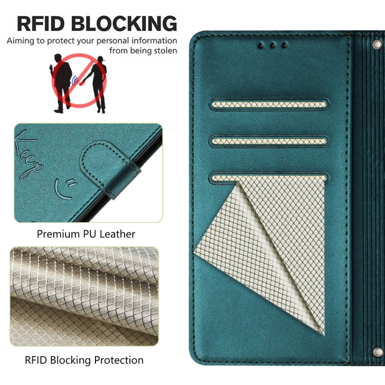 Funda de Cuero Rfid con Relieve Sonriente para Sony Xperia 10 Vi (Verde Pavo Real)