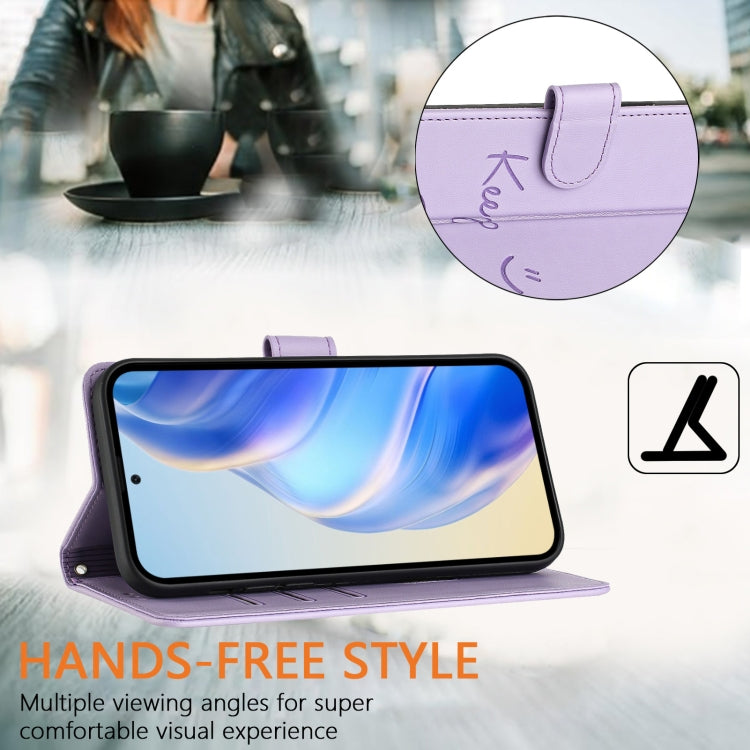 Funda Cuero Rfid con Relieve Sonriente para Sony Xperia 10 Vi (Morado Claro)