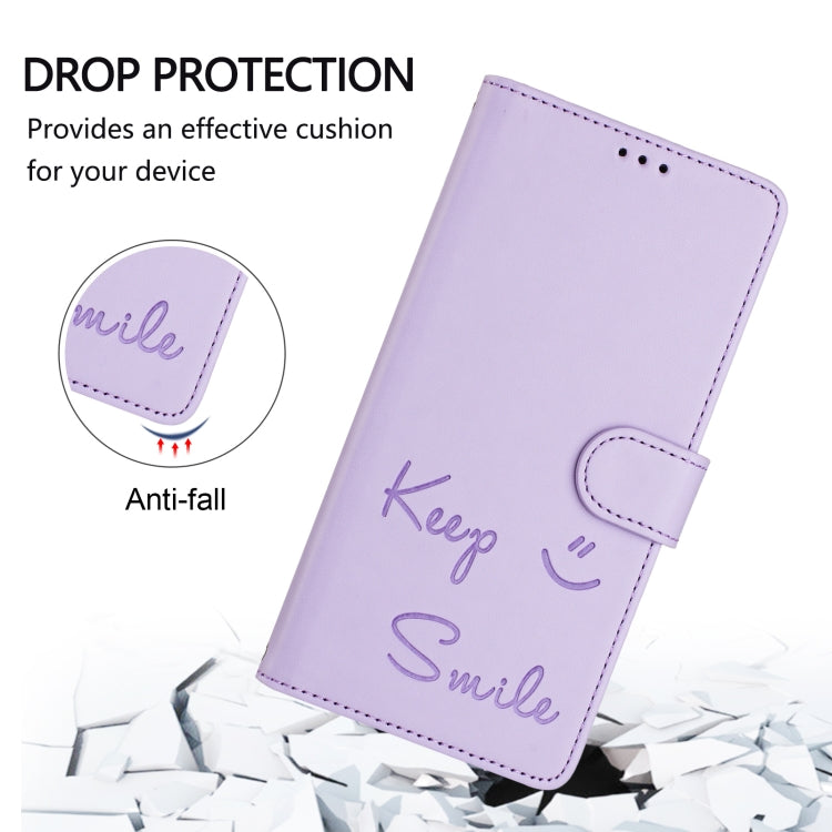 Funda Cuero Rfid con Relieve Sonriente para Sony Xperia 10 Vi (Morado Claro)