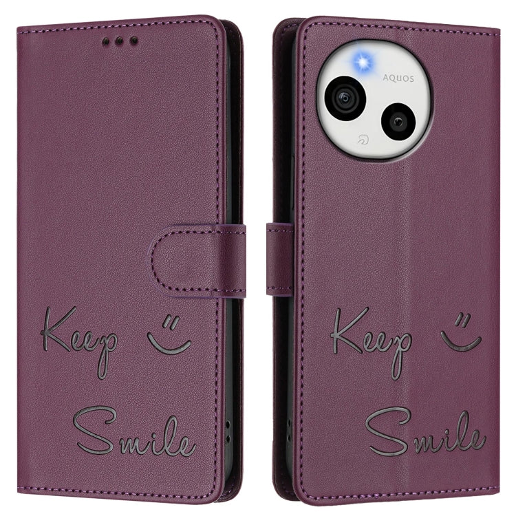 Funda de Cuero Rfid Smile Embossing para Sharp Aquos Sense9 (Violeta)