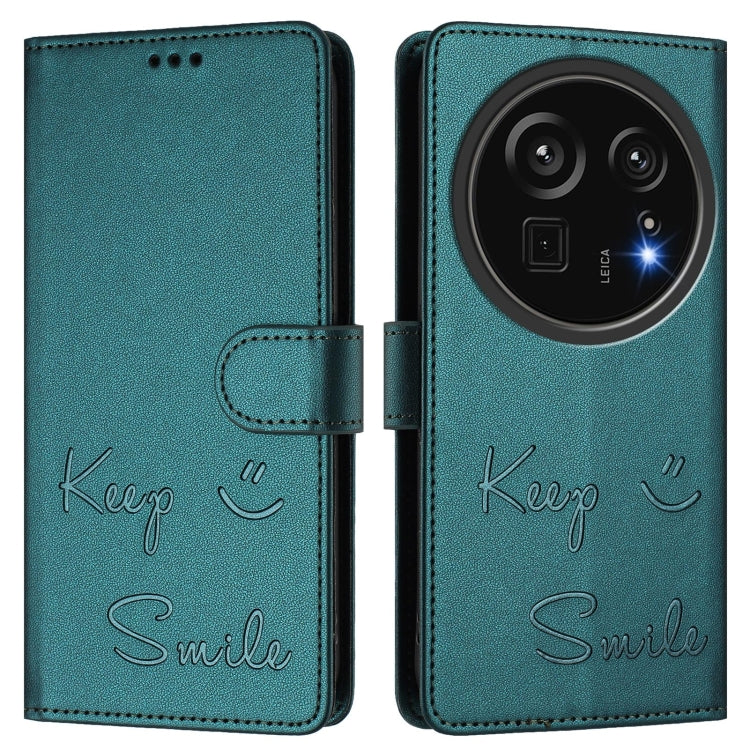 Funda de Cuero Rfid con Relieve Sonriente para Sharp Aquos R9 Pro (Verde Pavo Real)