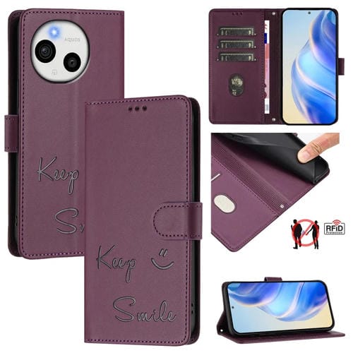 Funda de Cuero RFID con Relieve Smile Embossing para Sharp Aquos R9 Pro (Violeta)