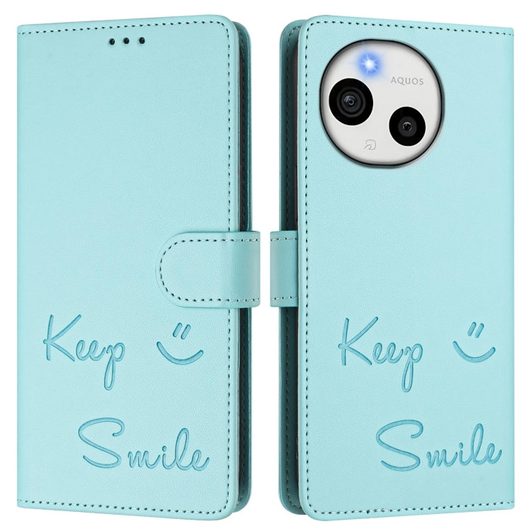Funda de Cuero Rfid con Relieve Sonriente para Sharp Aquos Sense9 Plus (Verde Menta)