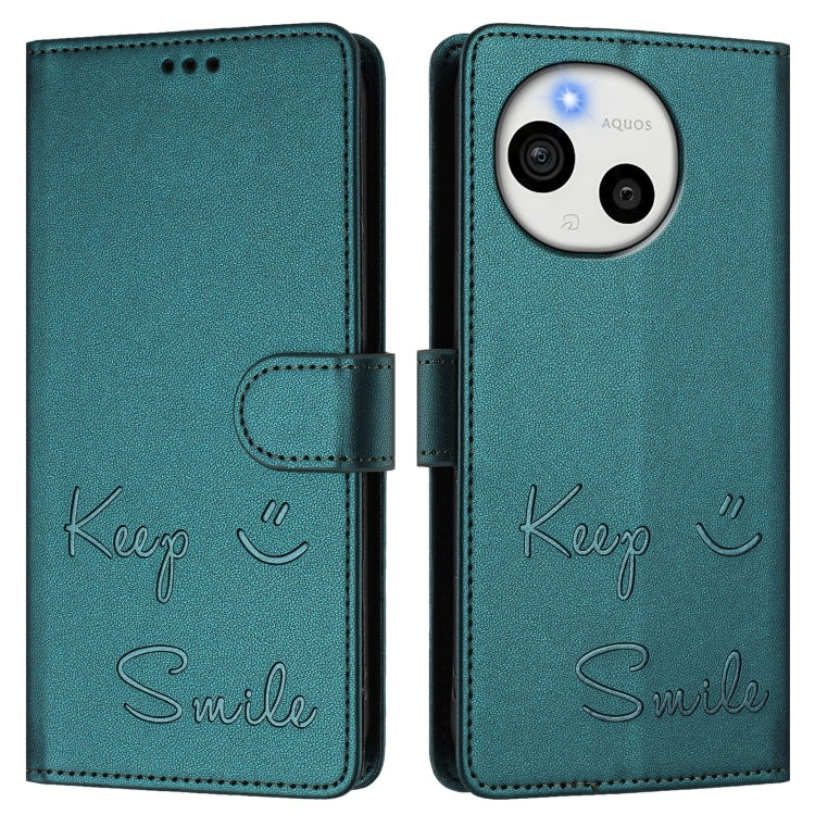 Funda de Cuero Rfid con Relieve Sonriente para Sharp Aquos Sense9 Plus (Verde Pavo Real)