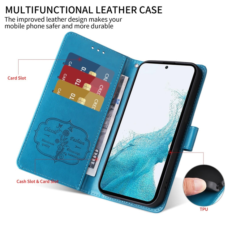 Funda de Cuero Sony Xperia 1 Vi Diseño Mariposas y Flores En Relieve (Azul)
