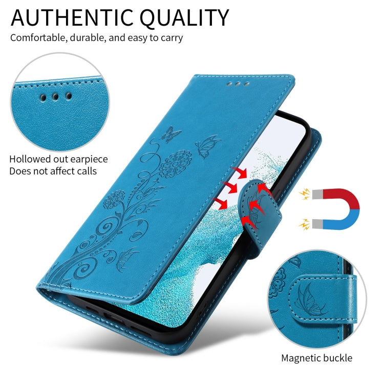 Funda de Cuero Sony Xperia 1 Vi Diseño Mariposas y Flores En Relieve (Azul)